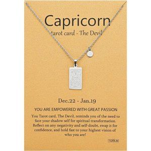 14k Gold Plated Zodiac Sign with Tarot Card Pendant Necklace Birthday Gift